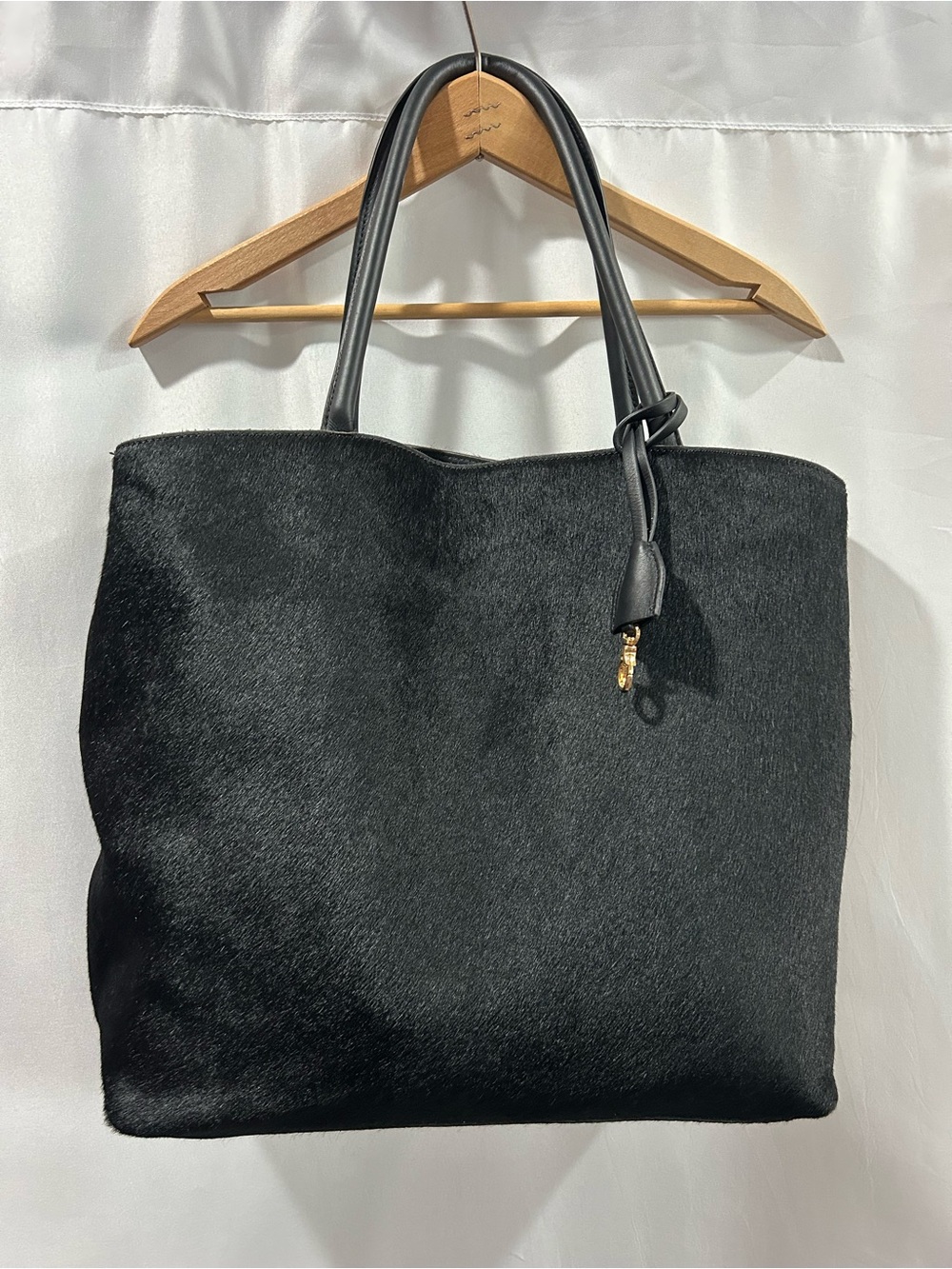 LN Mark & Graham Black Haircalf Leather Tote Bag Made in Italy